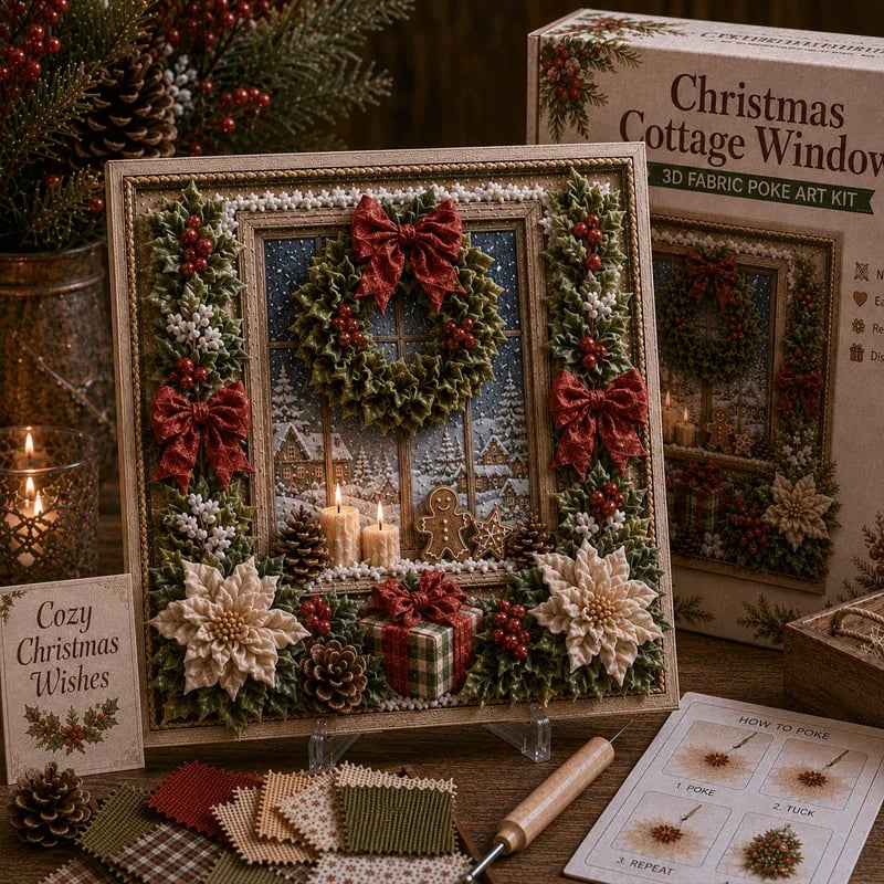 🎄DIY 3D Fabric Poke Art Christmas Keepsake Kit – No-Sewing Holiday Craft with Display Stand ✨