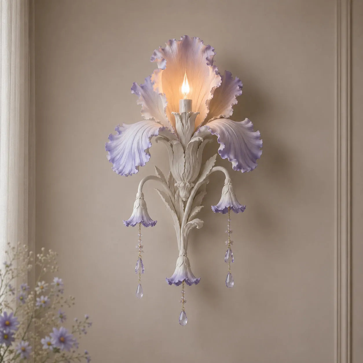 Enchanted Iris Bloom Wall Sconce