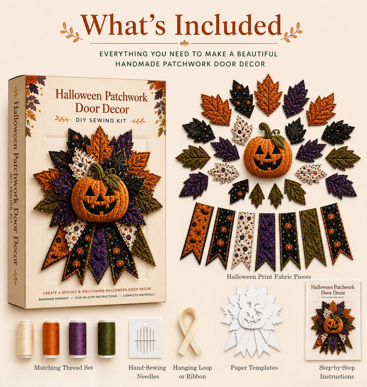 💥DIY Quilted Halloween Pumpkin Door Hanger Kit