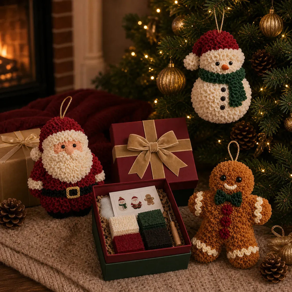 🎄3D Fabric Poke Christmas Ornament DIY Kit Collection | Complete Kit with Pre-Cut Fabrics, Stuffed Felt Base, Poking Tool & Step-by-Step Guide Included 💕