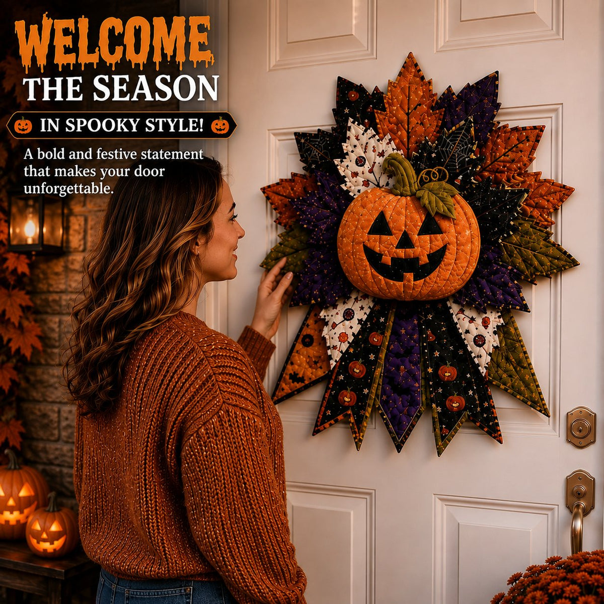 💥DIY Quilted Halloween Pumpkin Door Hanger Kit