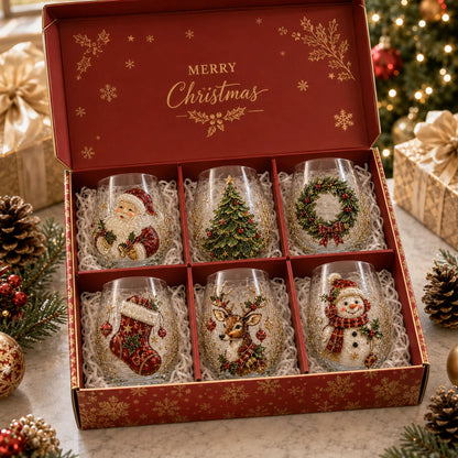🎅🎄 3D Christmas Glass Art Cup | Luxury Raised Holiday Glassware for Drinks, Decor & Christmas Gifts 🎁