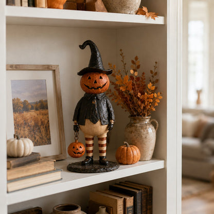 🔥HOT SALE 50% OFF🎃Halloween Pumpkin Head Figurine with Lighted Handheld Pumpkin Lantern