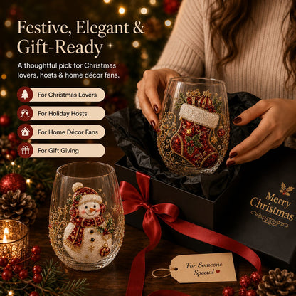 🎅🎄 3D Christmas Glass Art Cup | Luxury Raised Holiday Glassware for Drinks, Decor & Christmas Gifts 🎁