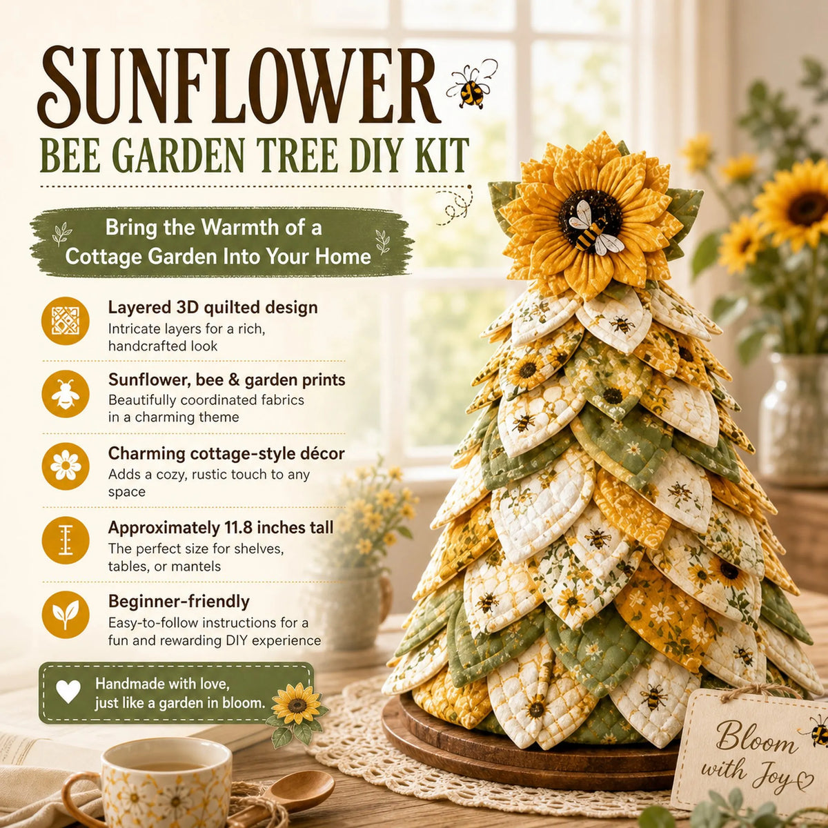 🌻Sunflower Bee Garden Tree DIY Kit-Handmade Fabric Tabletop Tree Decor