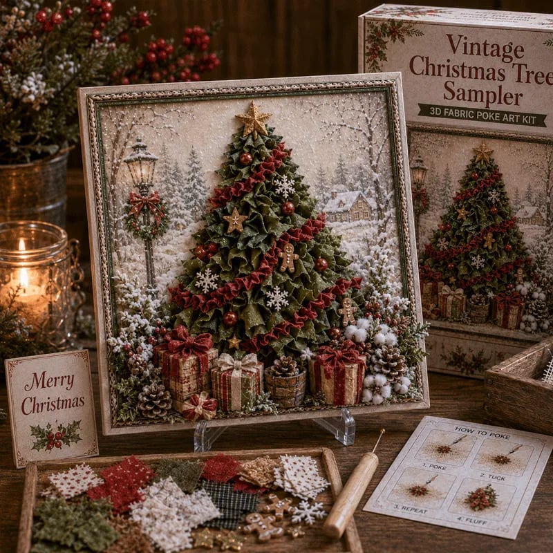 🎄DIY 3D Fabric Poke Art Christmas Keepsake Kit – No-Sewing Holiday Craft with Display Stand ✨