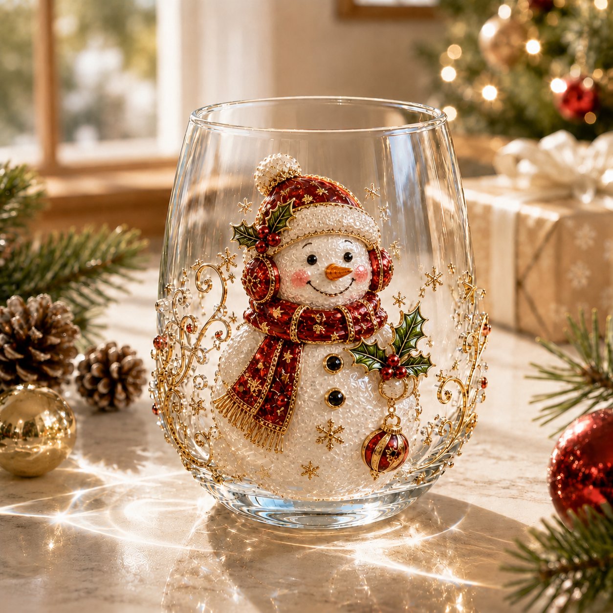 🎅🎄 3D Christmas Glass Art Cup | Luxury Raised Holiday Glassware for Drinks, Decor & Christmas Gifts 🎁