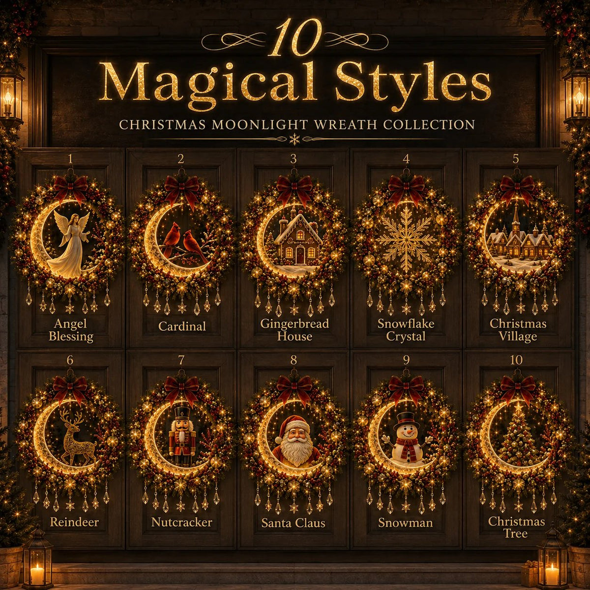 🎄✨ Christmas Moonlight Wreath Collection – Lighted Holiday Door Decor