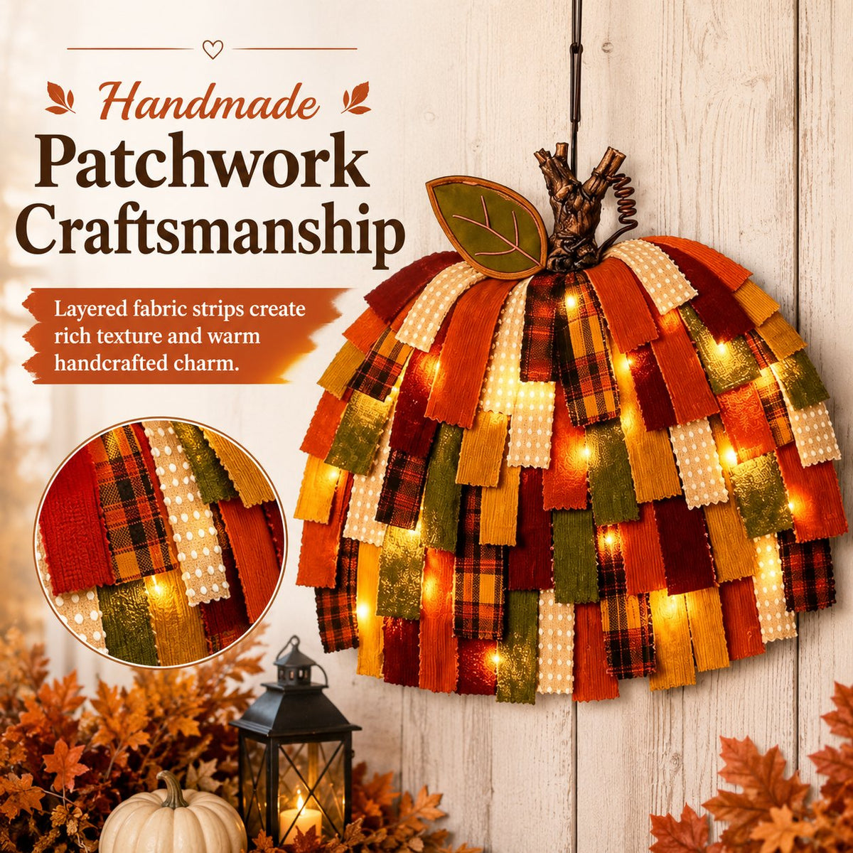 Handmade Patchwork Pumpkin Door Hanger