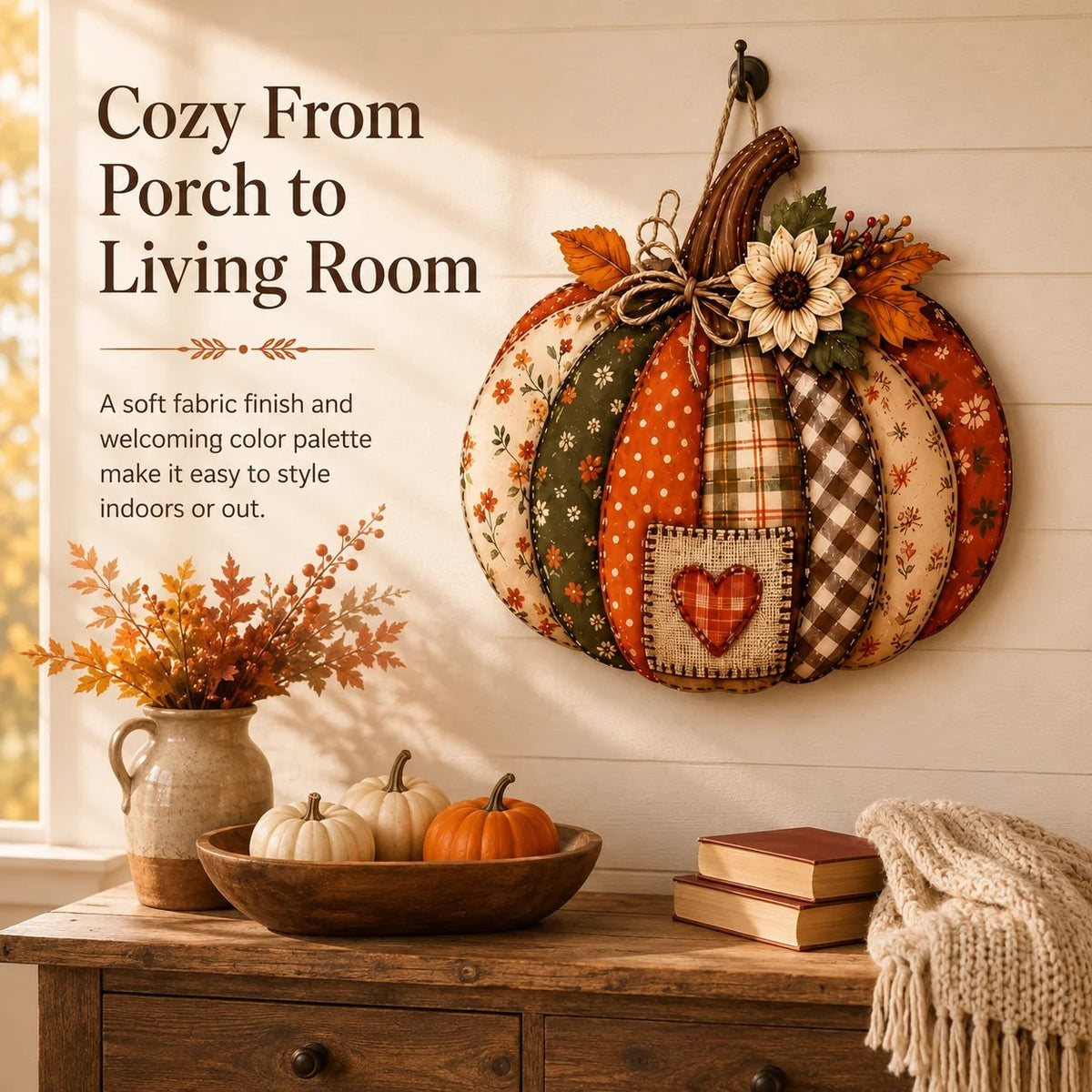 🍂🎃Retro Patchwork Pumpkin Door Hanging with Lights