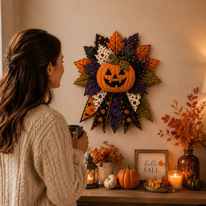 💥DIY Quilted Halloween Pumpkin Door Hanger Kit