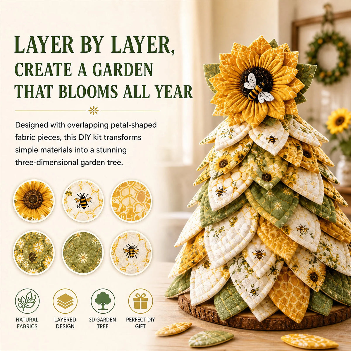 🌻Sunflower Bee Garden Tree DIY Kit-Handmade Fabric Tabletop Tree Decor