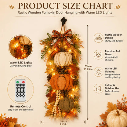 🏡🎃Rustic Wooden Pumpkin Door Hanging with Warm LED Lights
