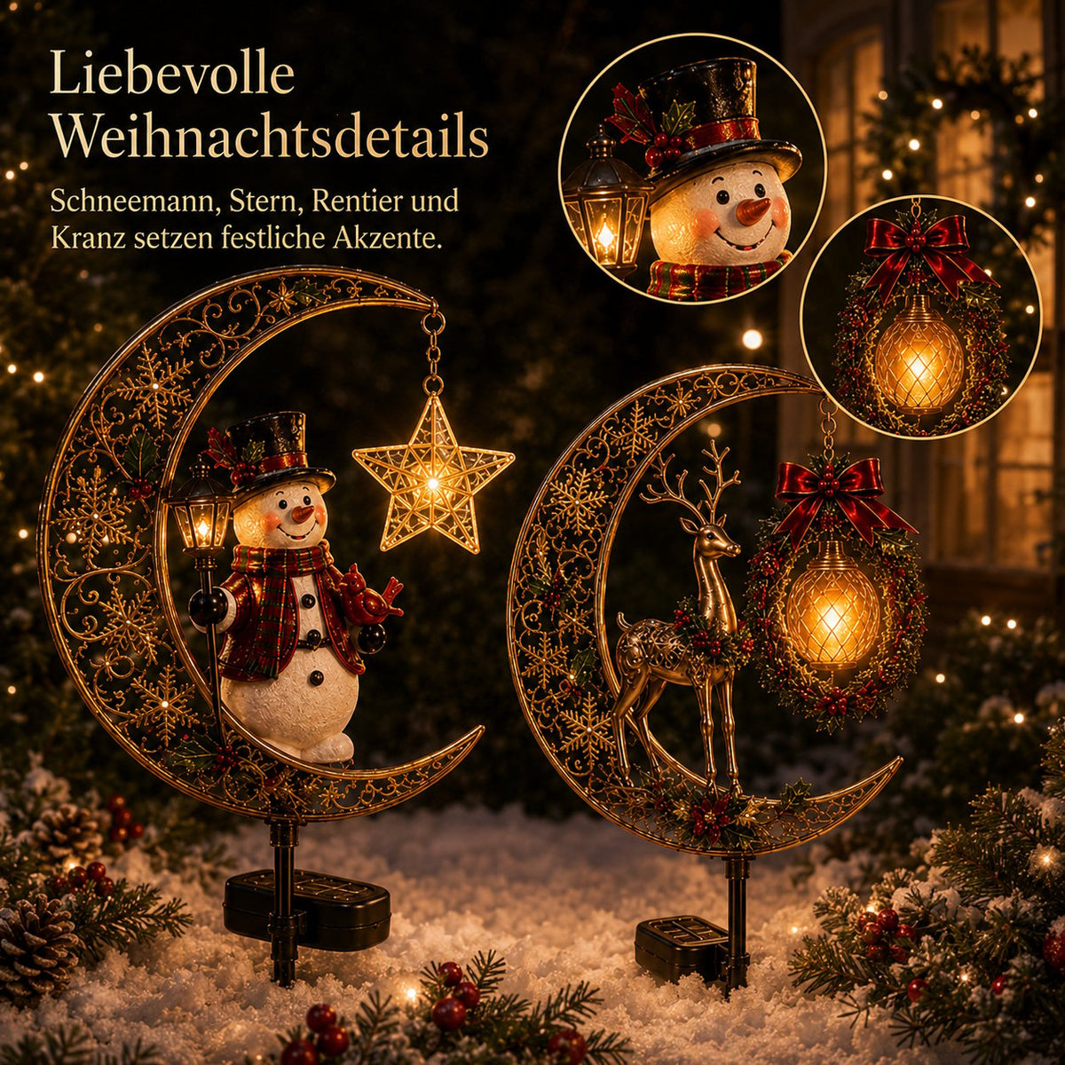 🌙 Solar-Weihnachts-Gartenleuchte mit Halbmond