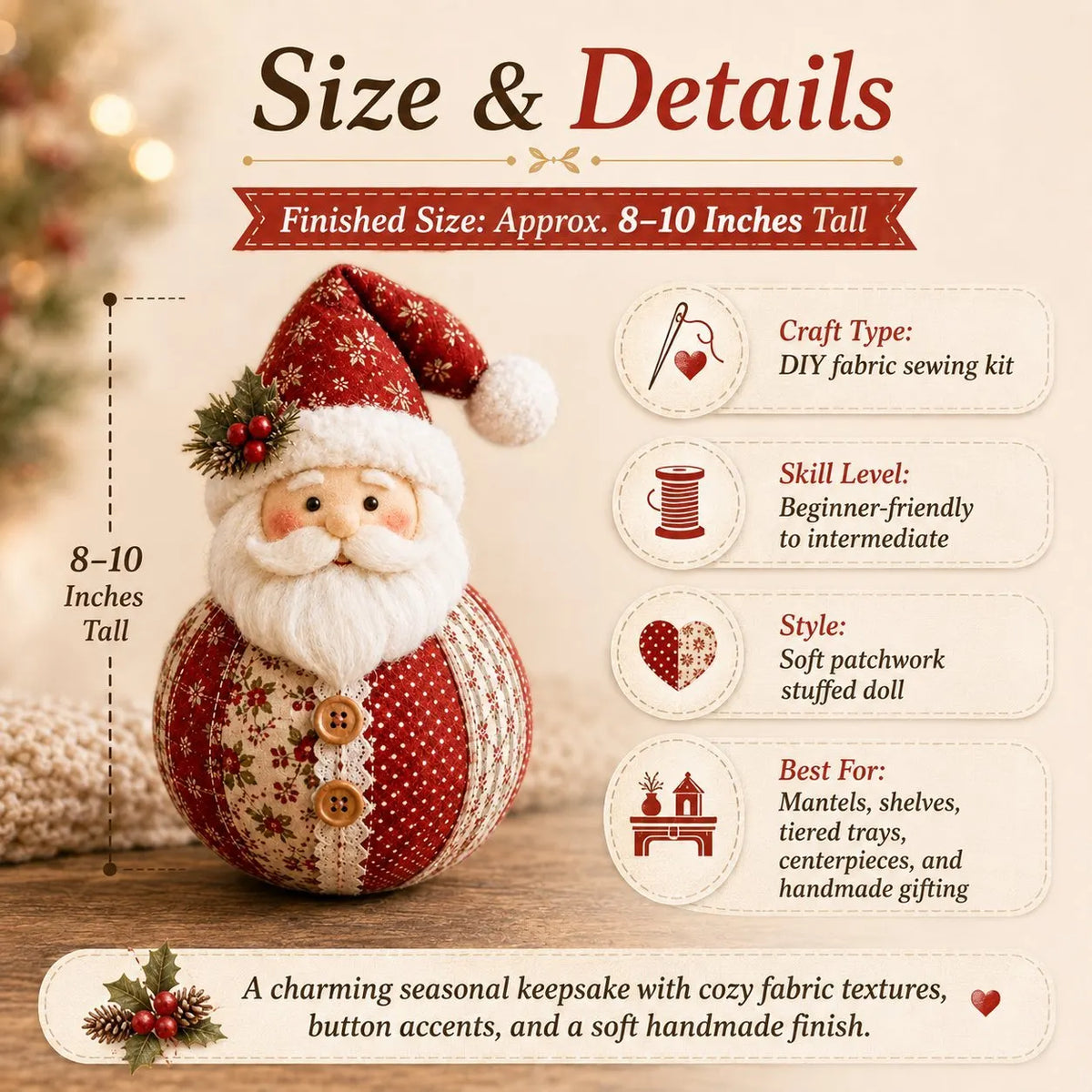 🎄Christmas Patchwork Doll Sewing Kit – A Cosy Craft for Quiet Moments