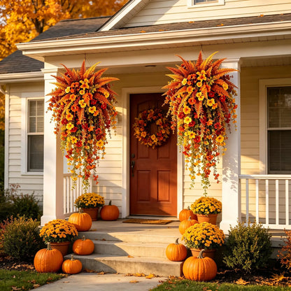 🍂ARTIFICIAL FALL HARVEST HANGING BASKET - AUTUMN PORCH & DOOR DECORATION