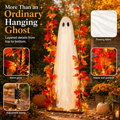 👻🍁Light-Up Maple Ghost Swing Halloween Decoration