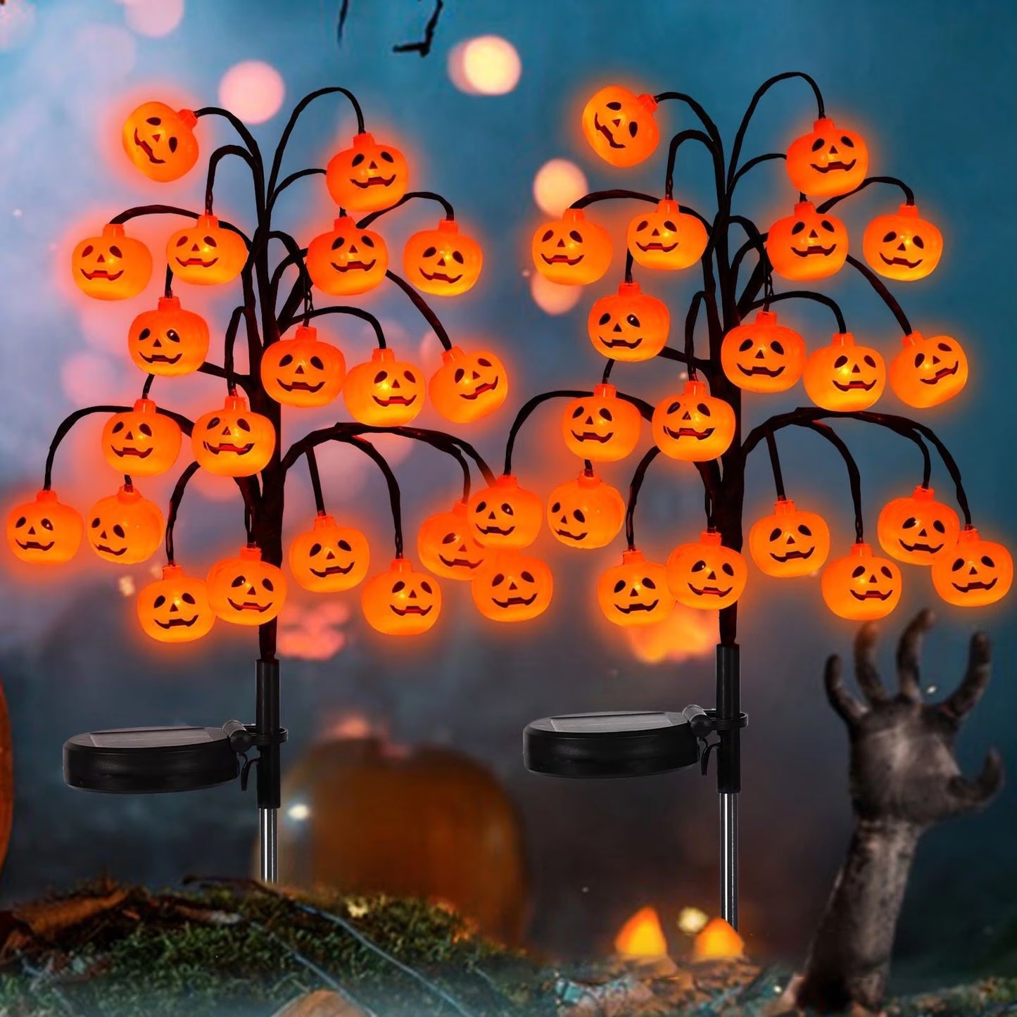 Solar Halloween Pumpkin Lights 20 Led Outdoor Waterproof Garden Pathway Decorations Orange Stainless Steel Stake Lights For Yard Patio Halloween Party Decor String Lights Orange