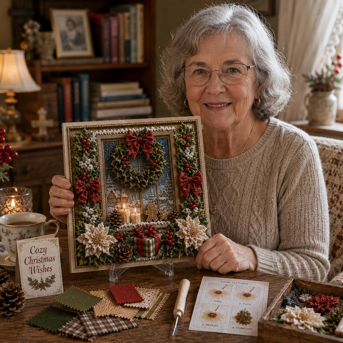 🎄DIY 3D Fabric Poke Art Christmas Keepsake Kit – No-Sewing Holiday Craft with Display Stand ✨