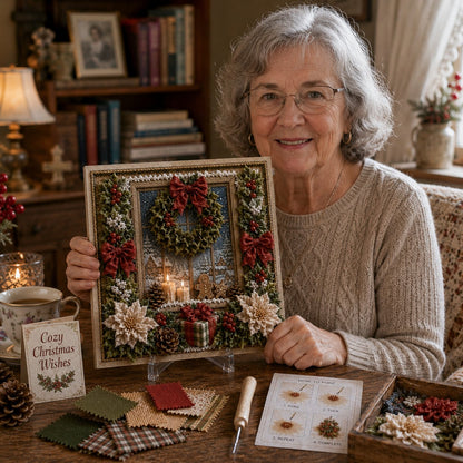 🎄DIY 3D Fabric Poke Art Christmas Keepsake Kit – No-Sewing Holiday Craft with Display Stand ✨