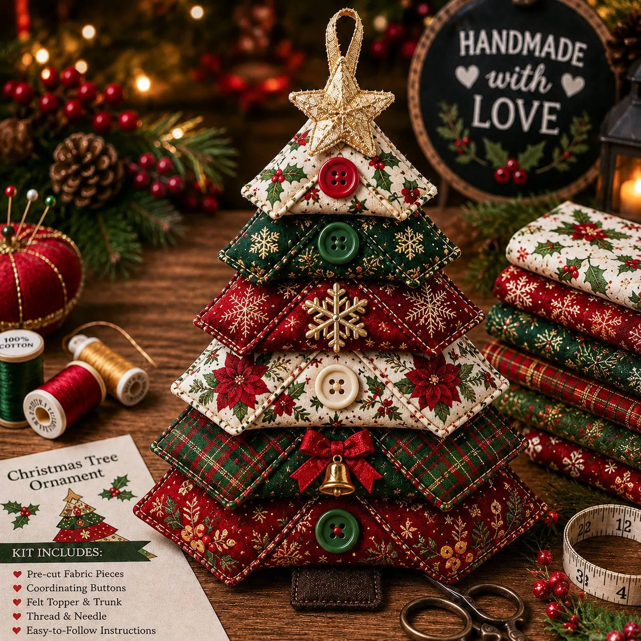 🎁🧵Layered Fabric Tree Ornament DIY Sewing Kit