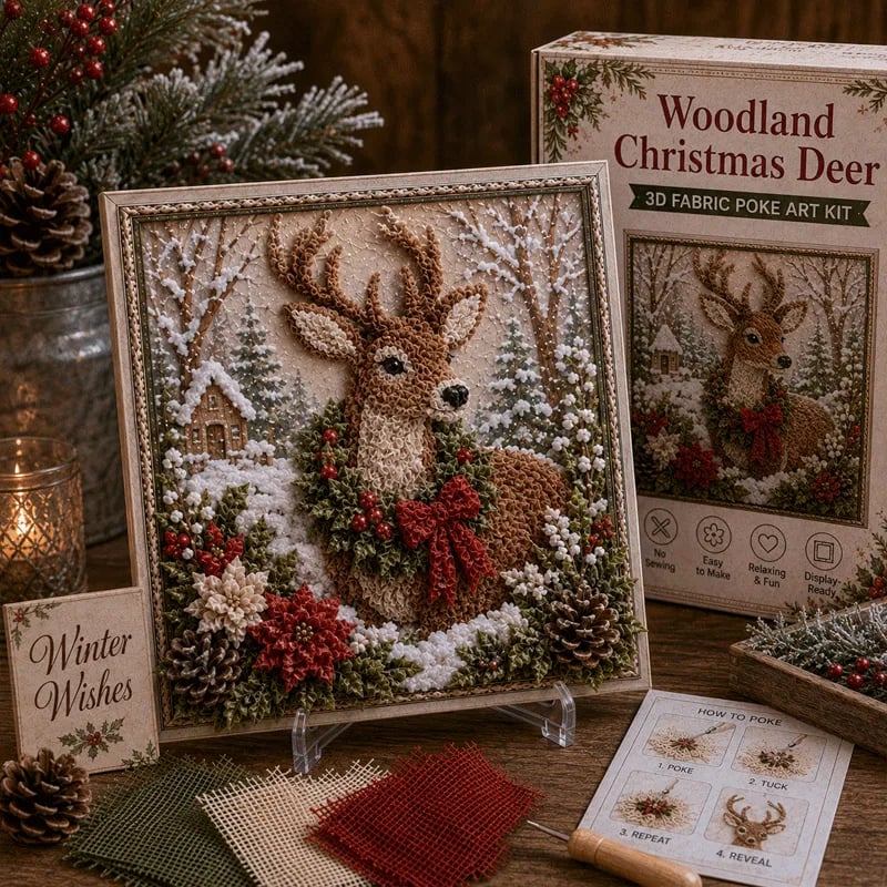 🎄DIY 3D Fabric Poke Art Christmas Keepsake Kit – No-Sewing Holiday Craft with Display Stand ✨