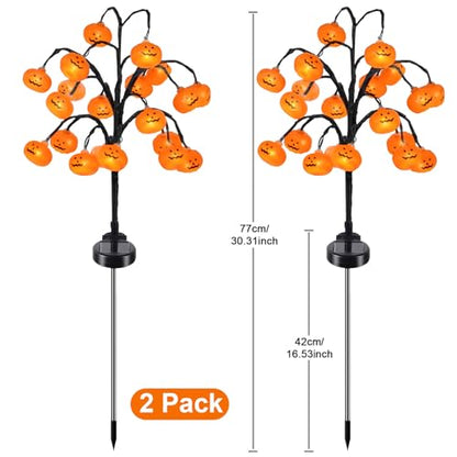 Solar Halloween Pumpkin Lights 20 Led Outdoor Waterproof Garden Pathway Decorations Orange Stainless Steel Stake Lights For Yard Patio Halloween Party Decor String Lights Orange