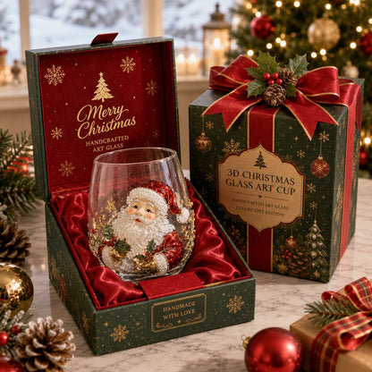 🎅🎄 3D Christmas Glass Art Cup | Luxury Raised Holiday Glassware for Drinks, Decor & Christmas Gifts 🎁