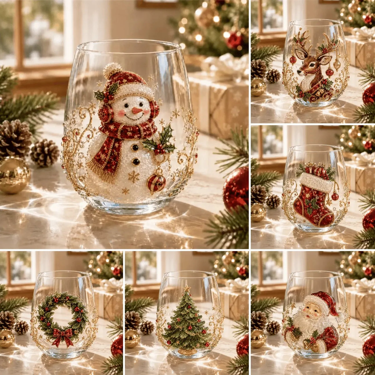 🎄✨ 3D Christmas Glass Art Cup | Luxury Raised Holiday Glassware for Drinks, Decor & Christmas Gifts 🎁