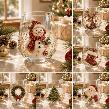 🎄✨ 3D Christmas Glass Art Cup | Luxury Raised Holiday Glassware for Drinks, Decor & Christmas Gifts 🎁