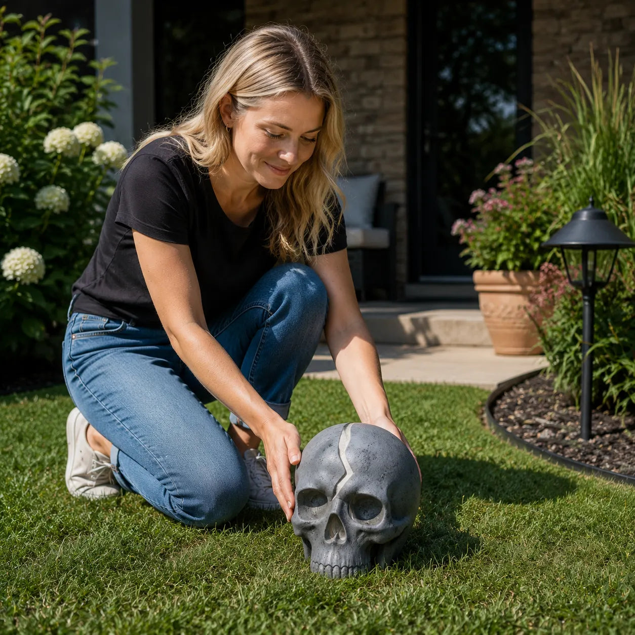 💀 Cracked Skull Solar Garden Light