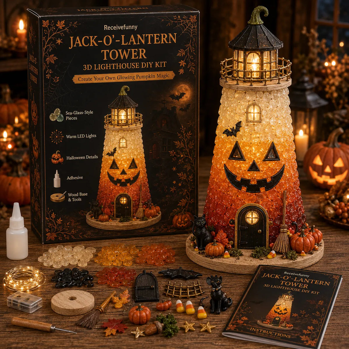 🎃Halloween Sea Glass Lighthouse DIY Kit