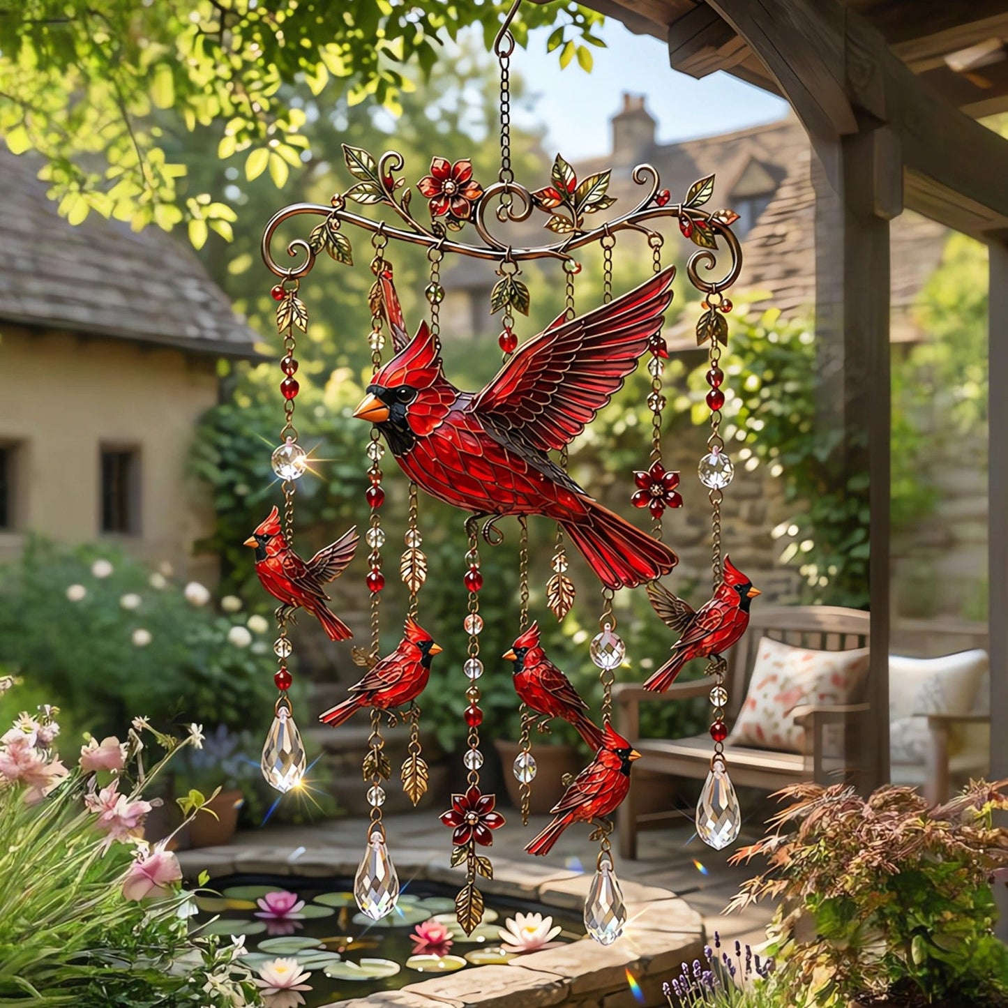 🐦 Stained Hummingbird Wind Chime – A Heavenly Melody for Your Garden