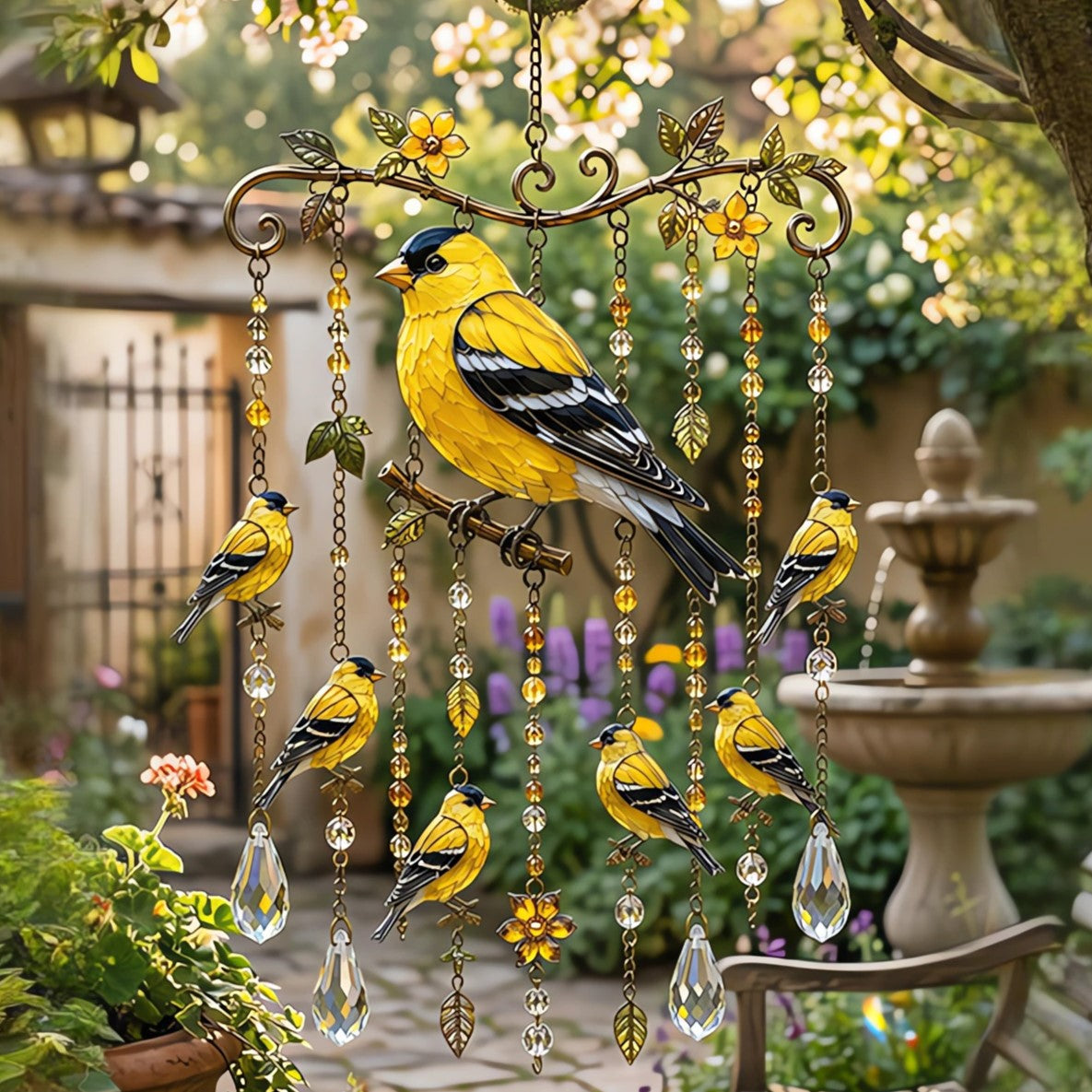 🐦 Stained Hummingbird Wind Chime – A Heavenly Melody for Your Garden