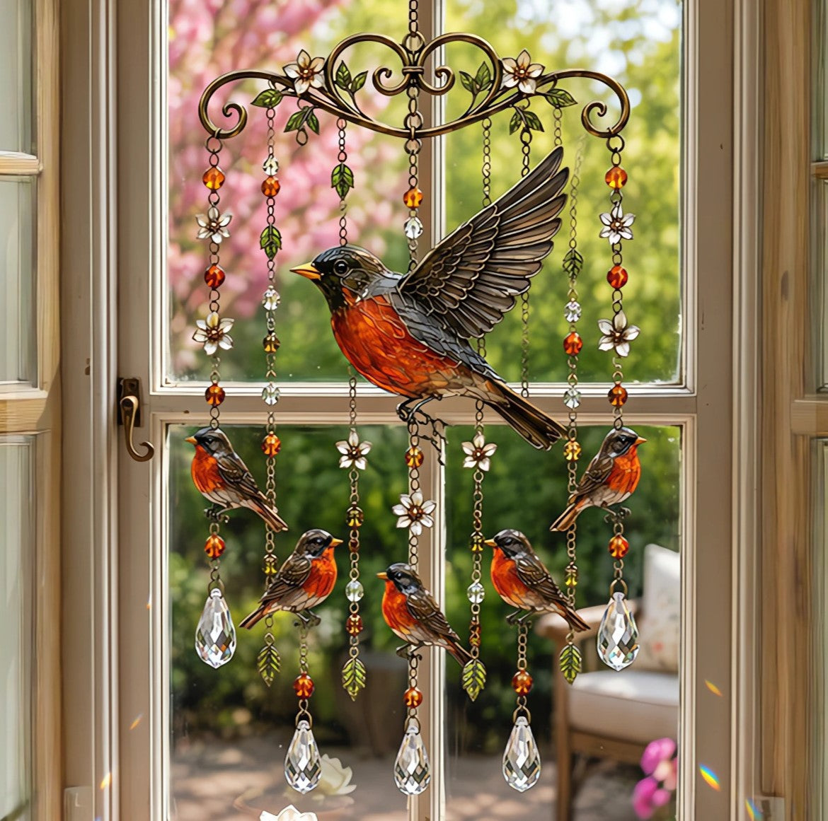 🐦 Stained Hummingbird Wind Chime – A Heavenly Melody for Your Garden