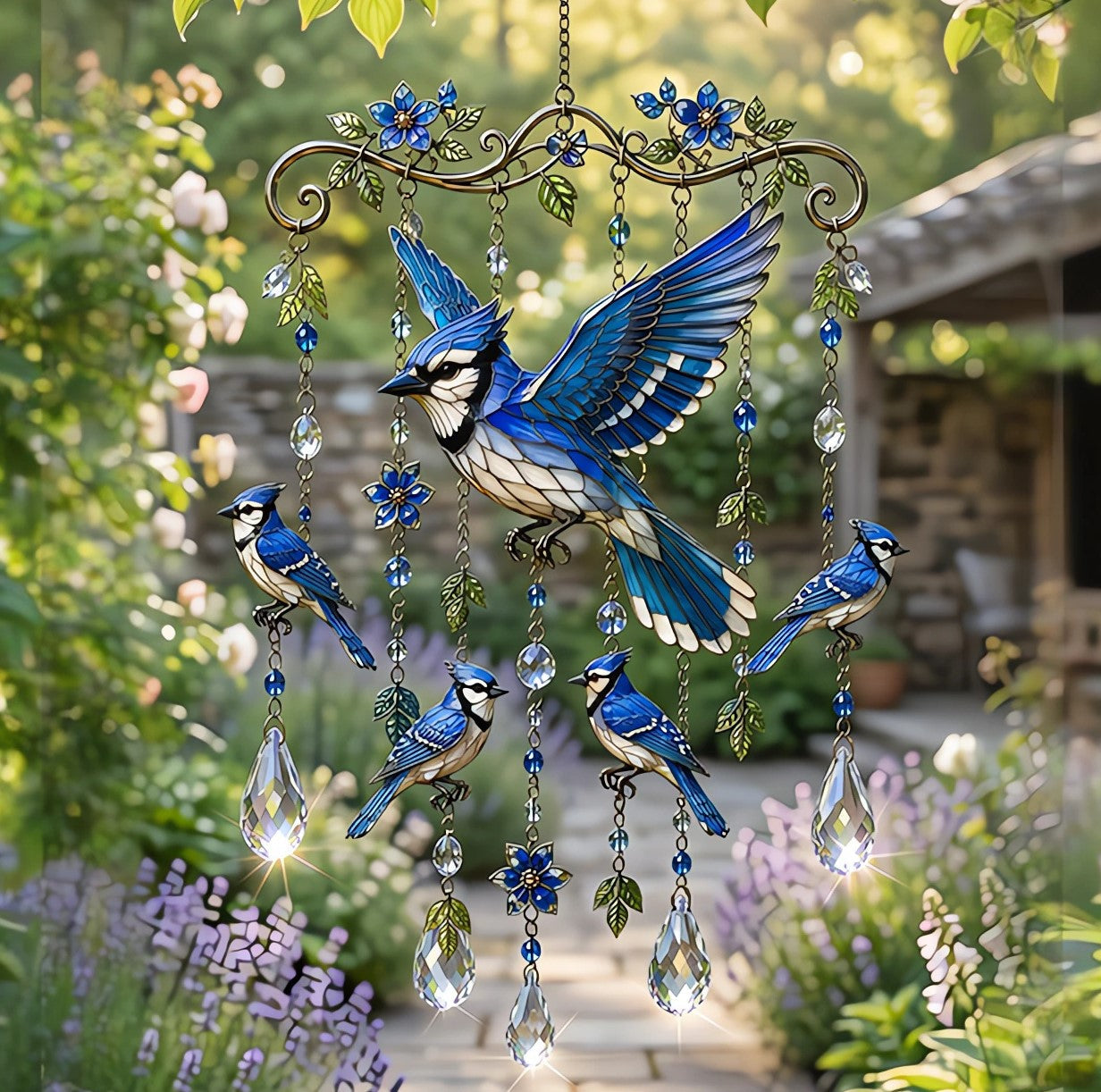 🐦 Stained Hummingbird Wind Chime – A Heavenly Melody for Your Garden
