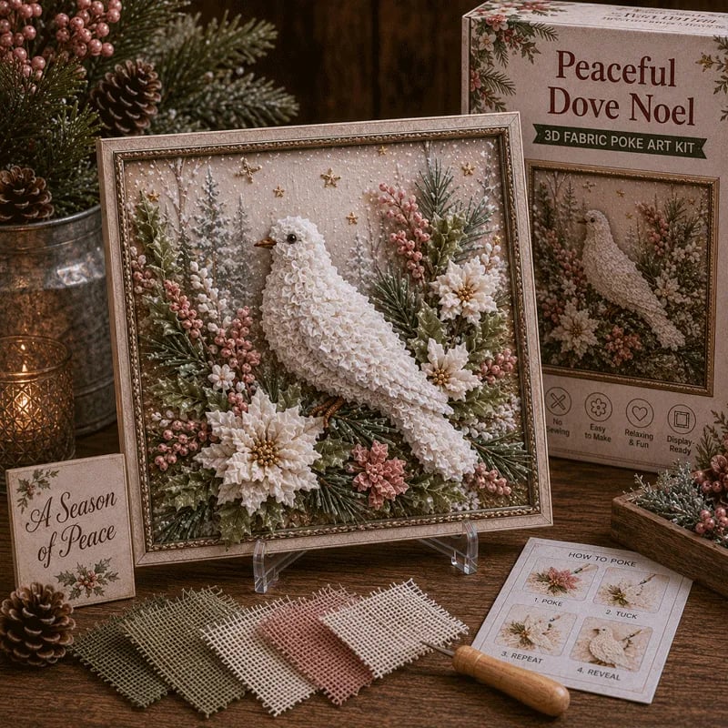 🎄DIY 3D Fabric Poke Art Christmas Keepsake Kit – No-Sewing Holiday Craft with Display Stand ✨